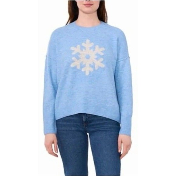 Women’s Holiday Christmas Sweater - SNOWFLAKE sky blue Vince Camuto NWT - Medium - Picture 3 of 14